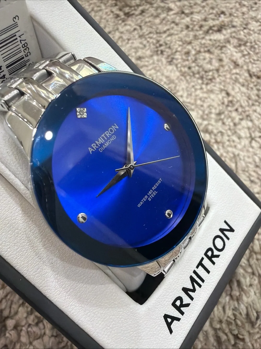Armitron Diamond Mens Watch 42mm Blue Dial Stainless Steel New Battery 7.5